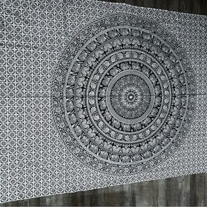 Intricate Black and White Mandala Wall Tapestry